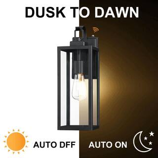 Pia Ricco 1-Light Matte Black Dusk to Dawn Sensor Hardwired Outdoor Lantern Wall Sconce Exterior Wall Fixture 1JAY-12151M-PC