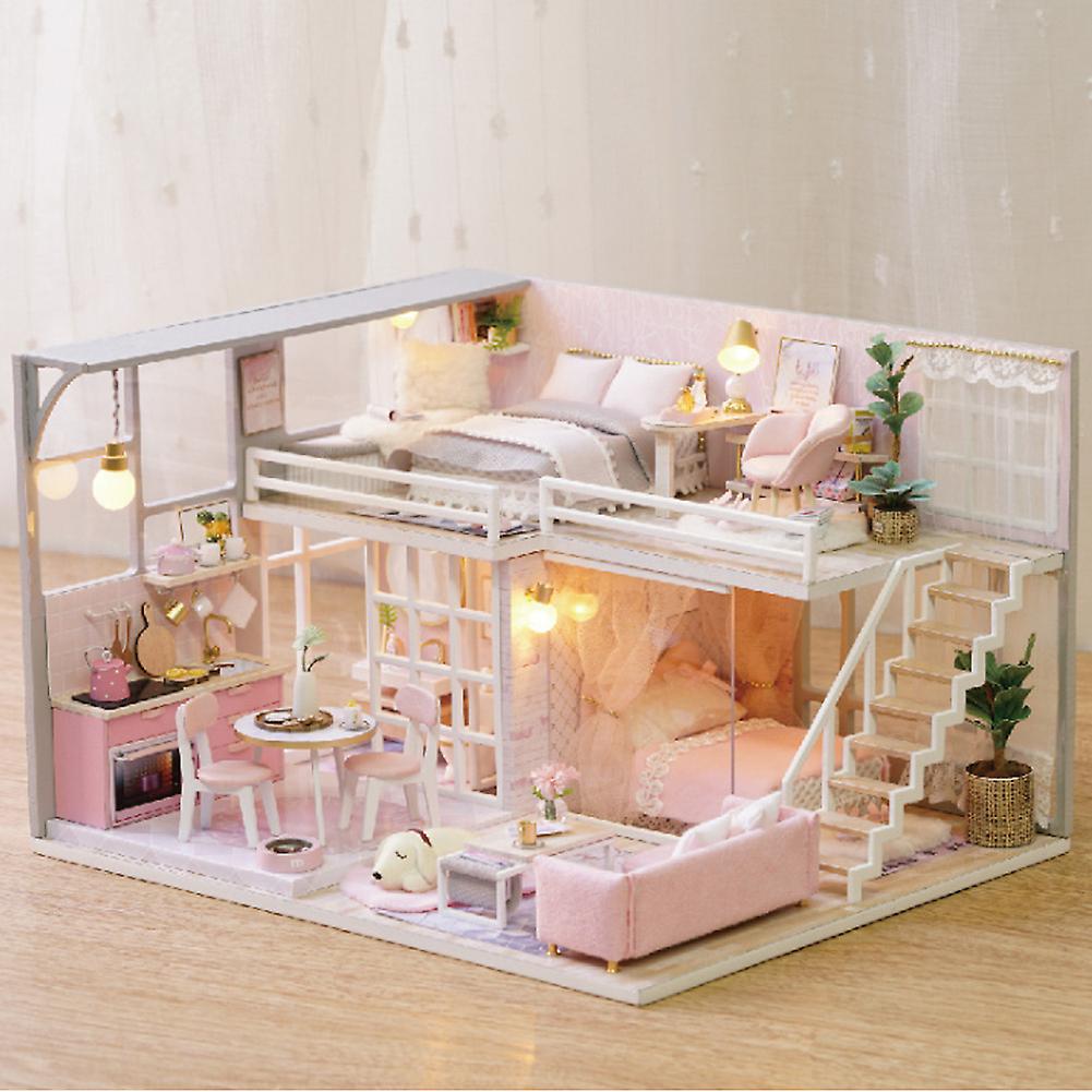 Diy Handmade Miniature Pink Girl Wooden Doll House Model Kits Toy Gift