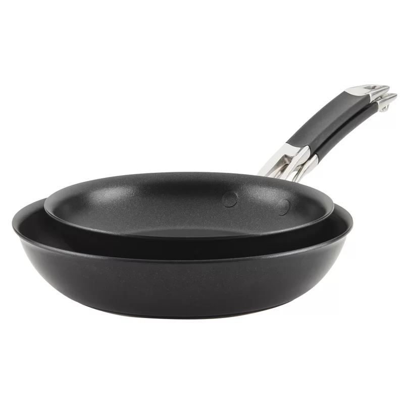 Anolon 87540 Smart Stack Hard Anodized Nonstick Frying Pan Set / Fry Pan Set / Hard Anodized Skillet Set - 8.5 Inch and 10 Inch， Black