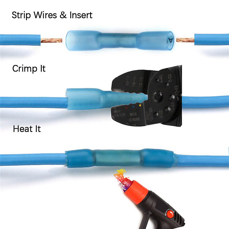 100pcs Heat Shrink Butt Wire Connectors Waterproof Seal Heat Shrinking Terminals Electrical Cable Crimp Terminal Blue 16-14awg