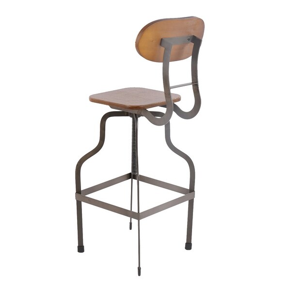 Gray and Brown Industrial Style Wooden Swivel Bar Stool With Metal Base