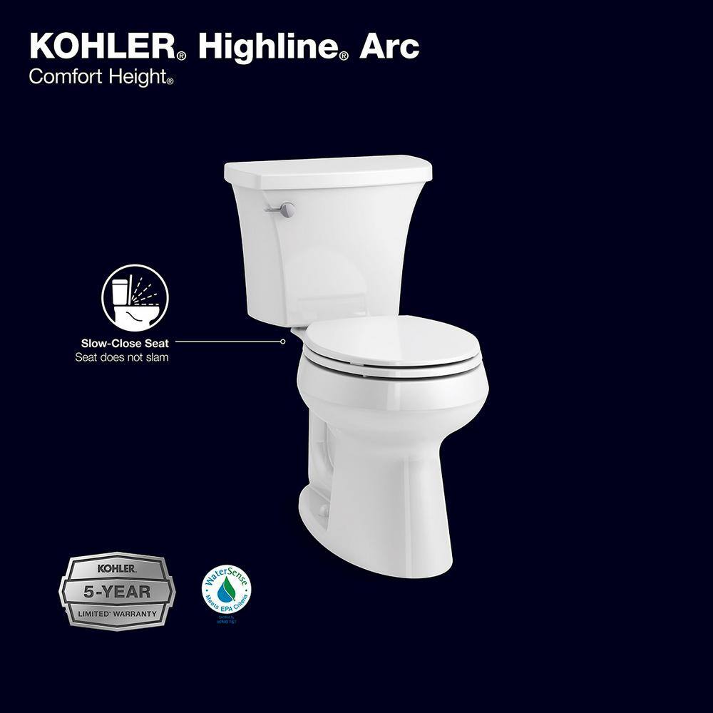 KOHLER Highline Arc The Complete Solution 2-piece 1.28 GPF Single Flush Round-Front Toilet in White (Slow-Close Seat Included) K-78253-0