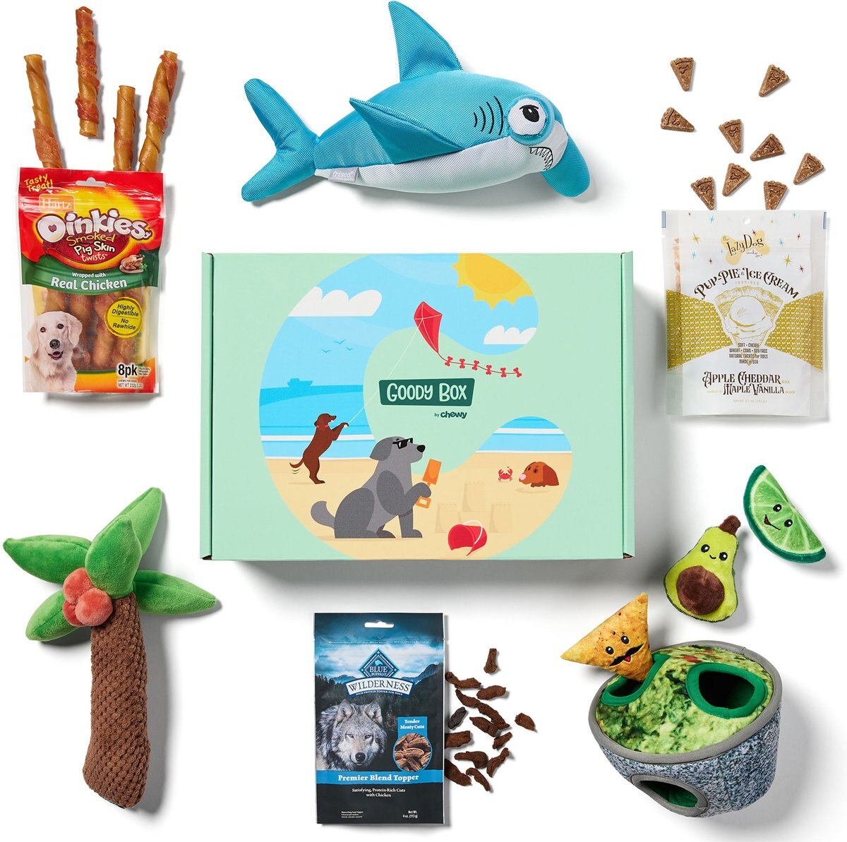 Goody Box Summer Dog Toys and Treats， Medium/Large