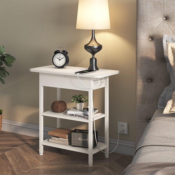 Set of 2 Flip Top Narrow Side Table，Nightstands，End Tables White