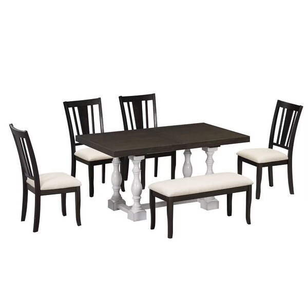 Extendable Dining Table Set with Removable Leaf，Padded Chairs and Bench