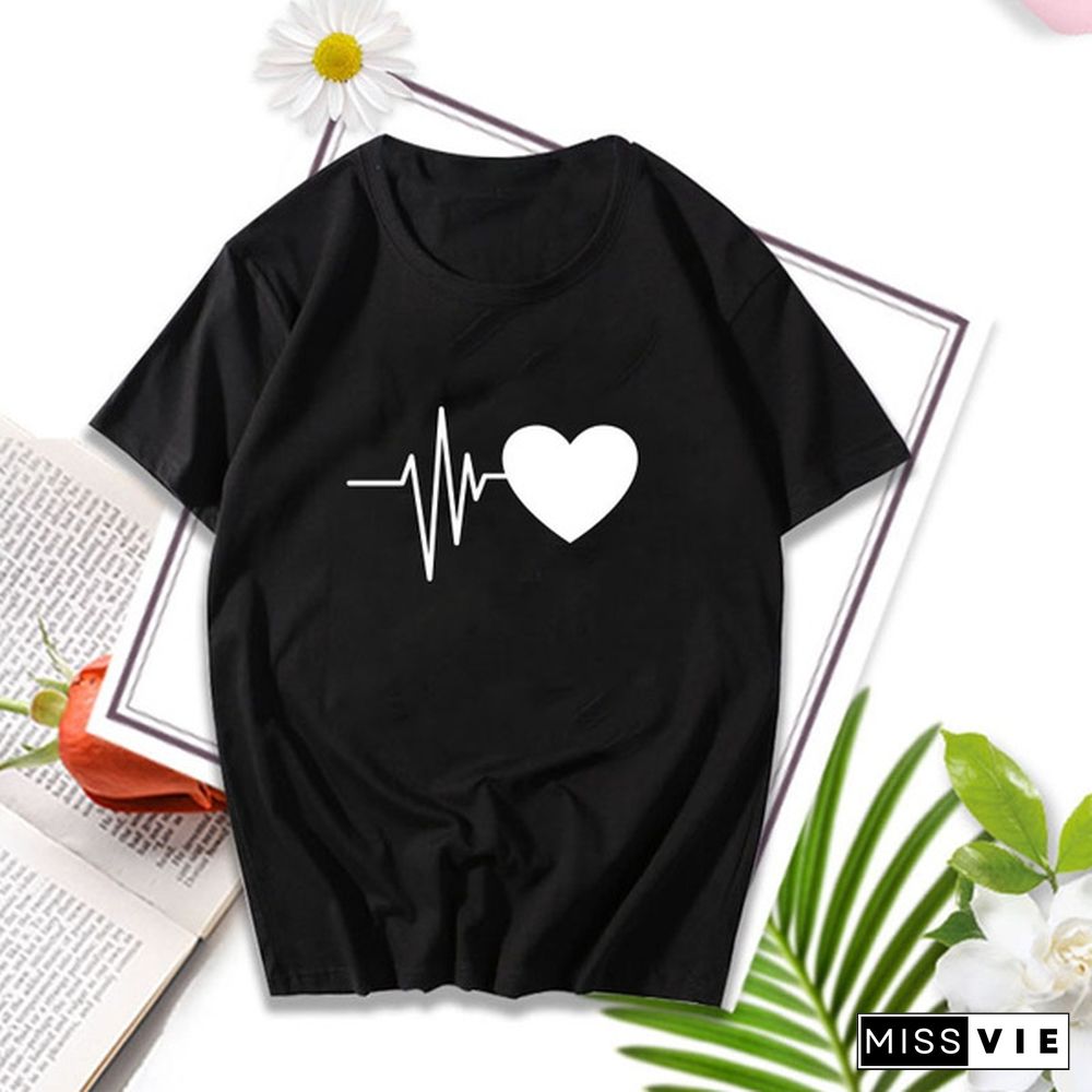 Summer Cotton Casual Love Women's T-shirt Printing Harajuku Fashion Solid Short Sleeve T-shirt Women's Shirt and T-shirt