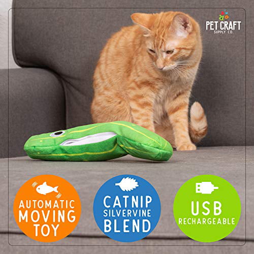 Pet Craft Supply Wiggle Pickle and Shimmy Shark Flipper Flopper Interactive Electric Realistic Flopping Wiggling Moving Fish Potent Catnip and Silvervine Cat Toy， Multi (8727)