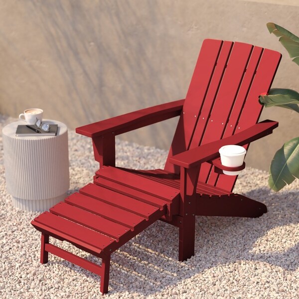 Commercial AllWeather Adirondack Chair with Pullout Ottoman and Cupholder