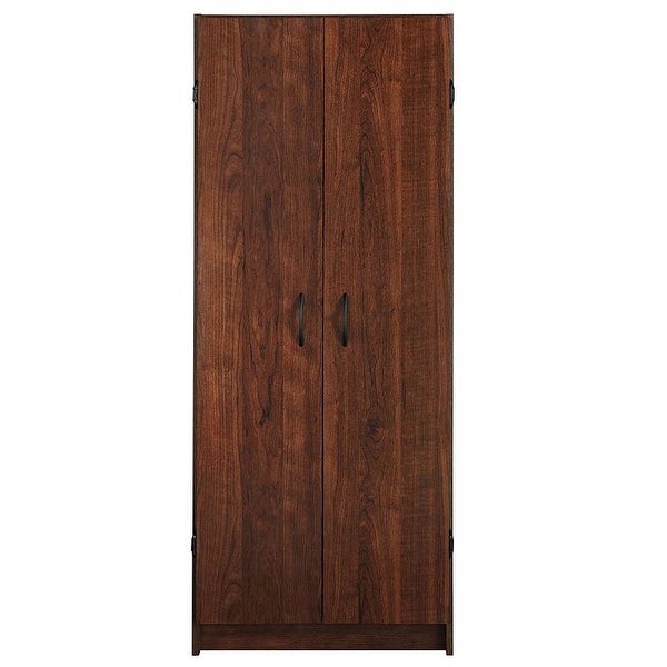 Wardrobe Cabinet with Shelves in Dark Cherry Wood Finish Bedroom Kitchen or Bathroom - 12.5 x 24 x 59.5 inches - - 34156830