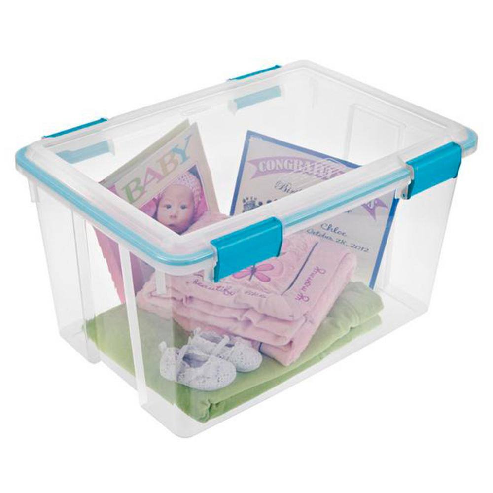 Sterilite 54 Qt. Plastic Stackable Storage Bin with Gasket Latch Lid Clear (4-Pack) 4 x 19344304