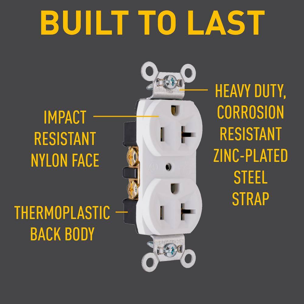 Legrand Pass and Seymour 20 Amp 125-Volt Commercial Grade Backwire Duplex Outlet White (10-Pack) CRB5362WCP6