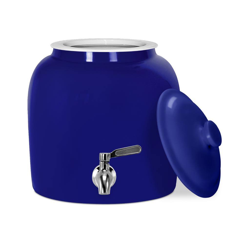 GEO 5 gal. Porcelain Ceramic Crock Beverage Serveware with Stainless Steel Faucet and Lid CKOVISBLU