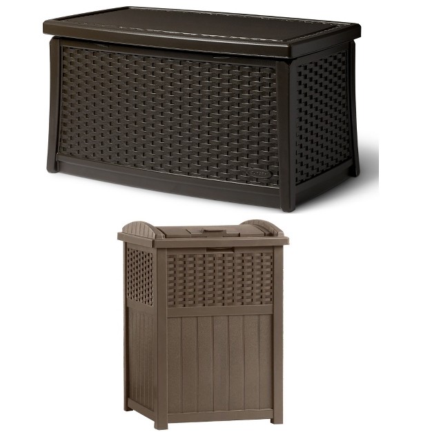 Suncast Resin Coffee Table With Storage amp Suncast Resin Wicker 33 Gal Trash Can