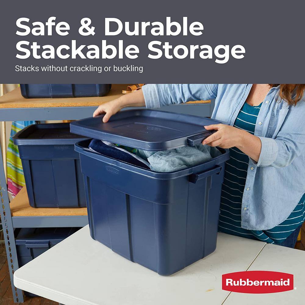 Rubbermaid Roughneck️ Storage Totes with Lids 18 Gallon Dark Indigo Metallic-6 Pack RMRT180051