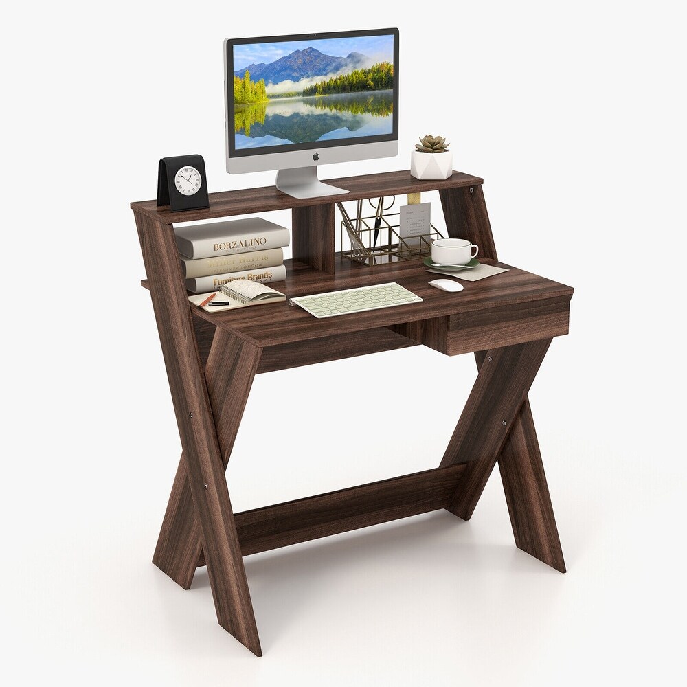 Gymax Computer Desk Study Writing Table Small Space w/ Drawer