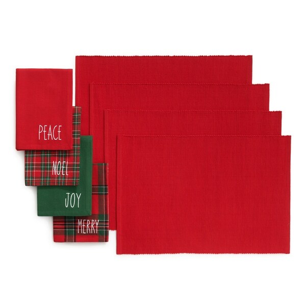 Holiday Christmas Sentiments Placemat and Napkin Set of 8 (4 of Each)