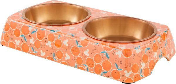 Disney Mickey Mouse Orange Bamboo Melamine Stainless Steel Double Dog and Cat Bowl