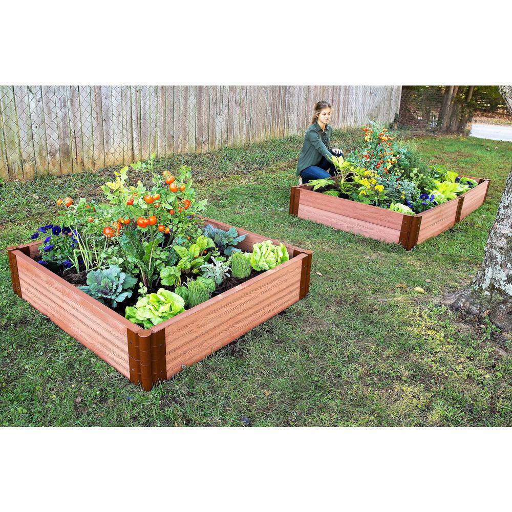 Frame It All Two Inch Series 4 ft. x 4 ft. x 11 in. Classic Sienna Composite Raised Garden Bed Kit 300001084