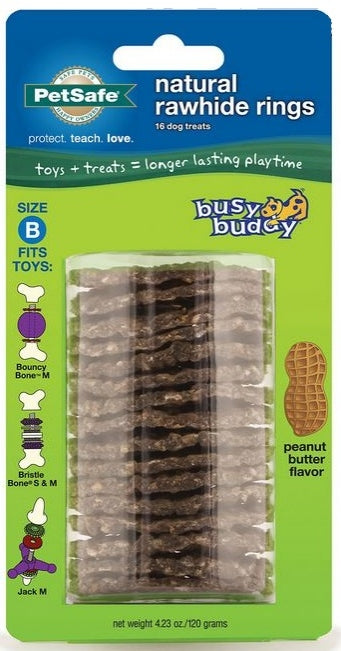 PetSafe Busy Buddy Natural Rawhide Peanut Butter Ring Treats Dog Toy R