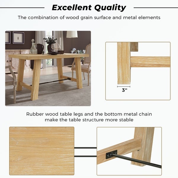 Wood Dining Rectangular Table， Seats up to 6