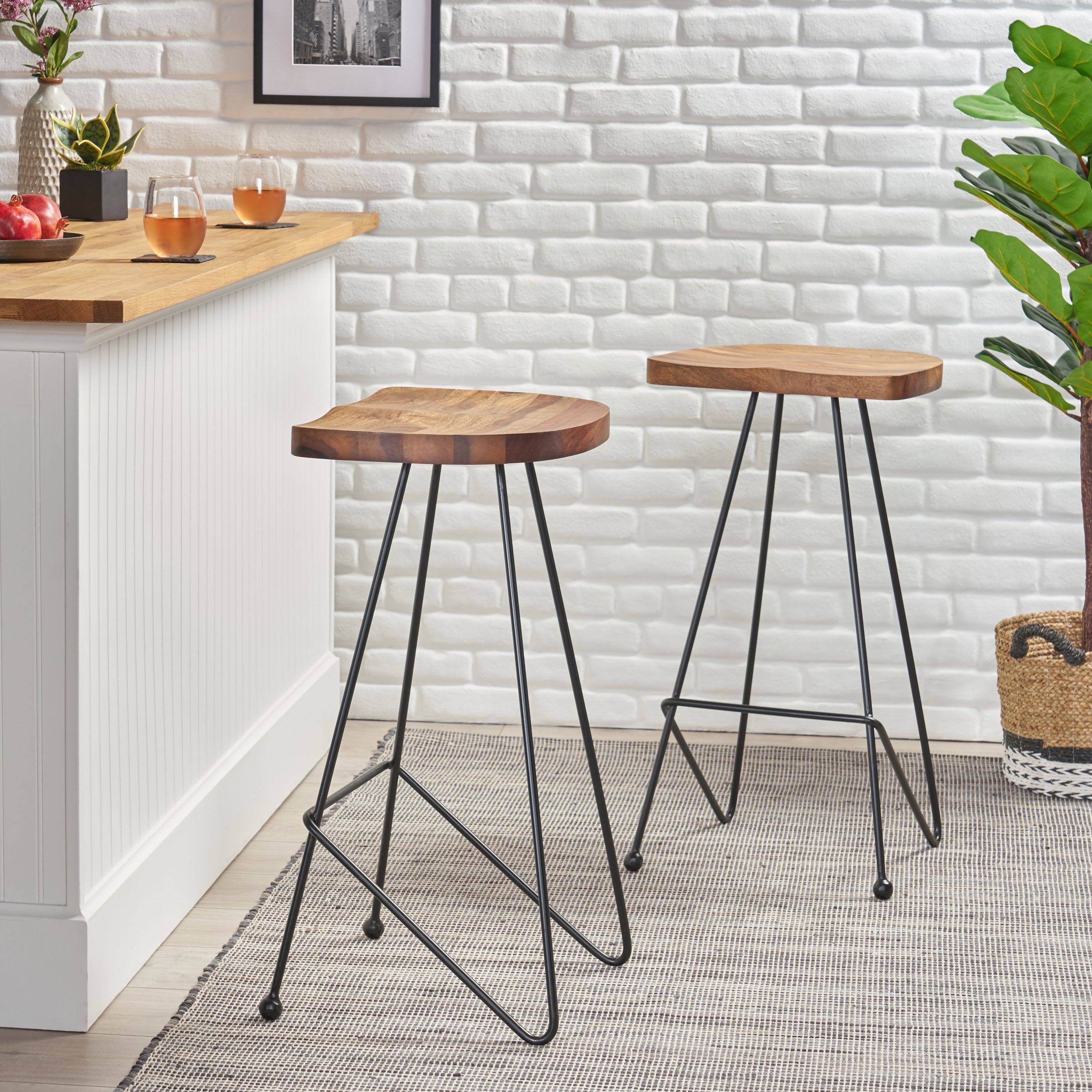 Govan Handcrafted Modern Industrial Wood Bar Stools (Set of 2)