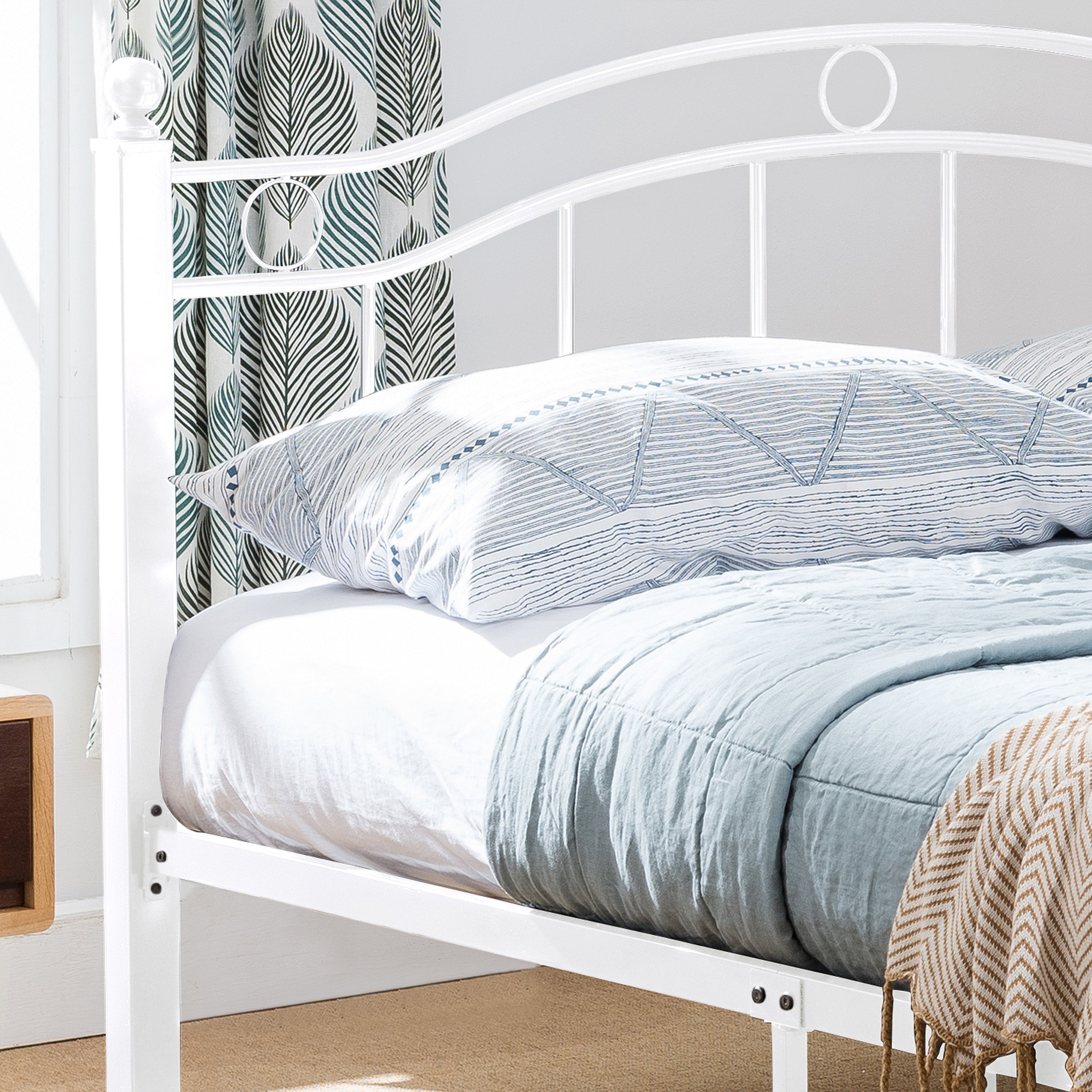 Cole Contemporary Iron Queen Bed Frame with Finial-Topped Legs