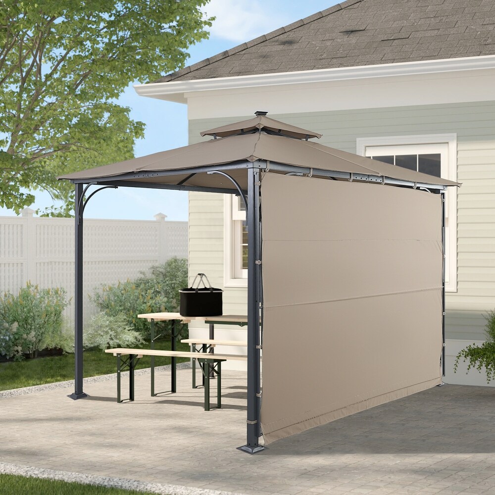 9.8ft.L x 9.8ft.W Gazebo with Extended Side Shed/Awning and LED Light