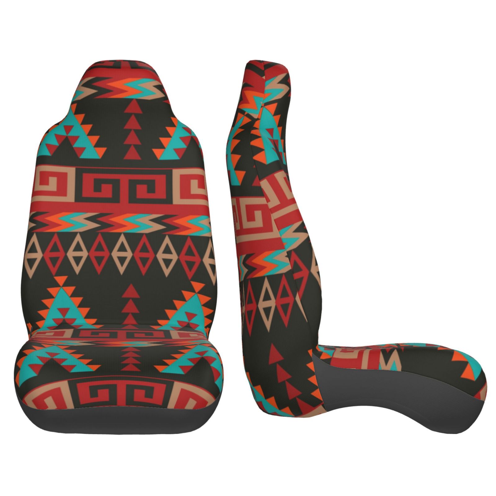 TEQUAN Front Seat Covers， Vintage Geometry Exotic Nordic Style Pattern 2 Piece Car Seat Cover Fit Most Car SUV Truck Van