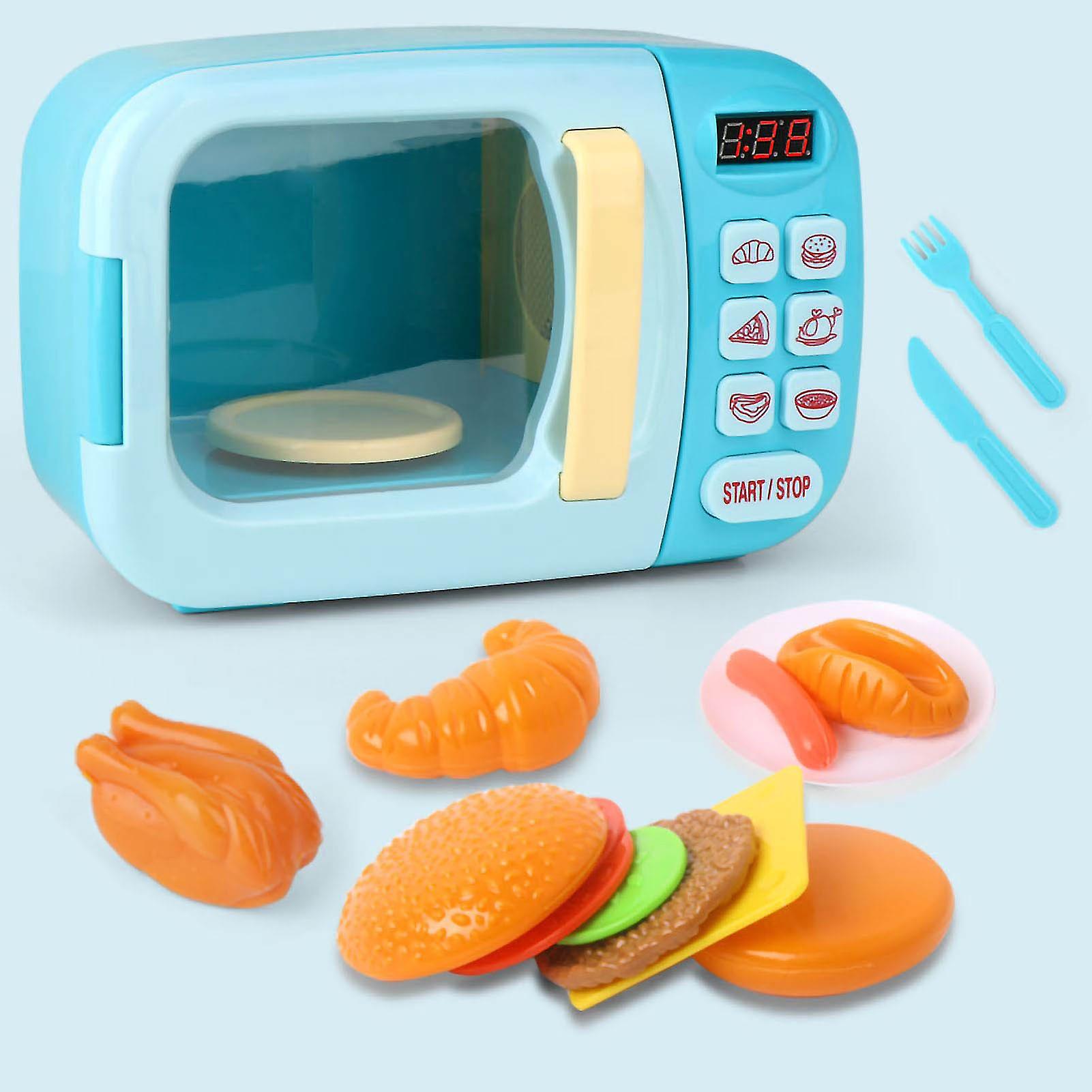 Kids Electric Microwave Oven Toy Set Cool Music Simulation Cooking Model Toy for Children Blue