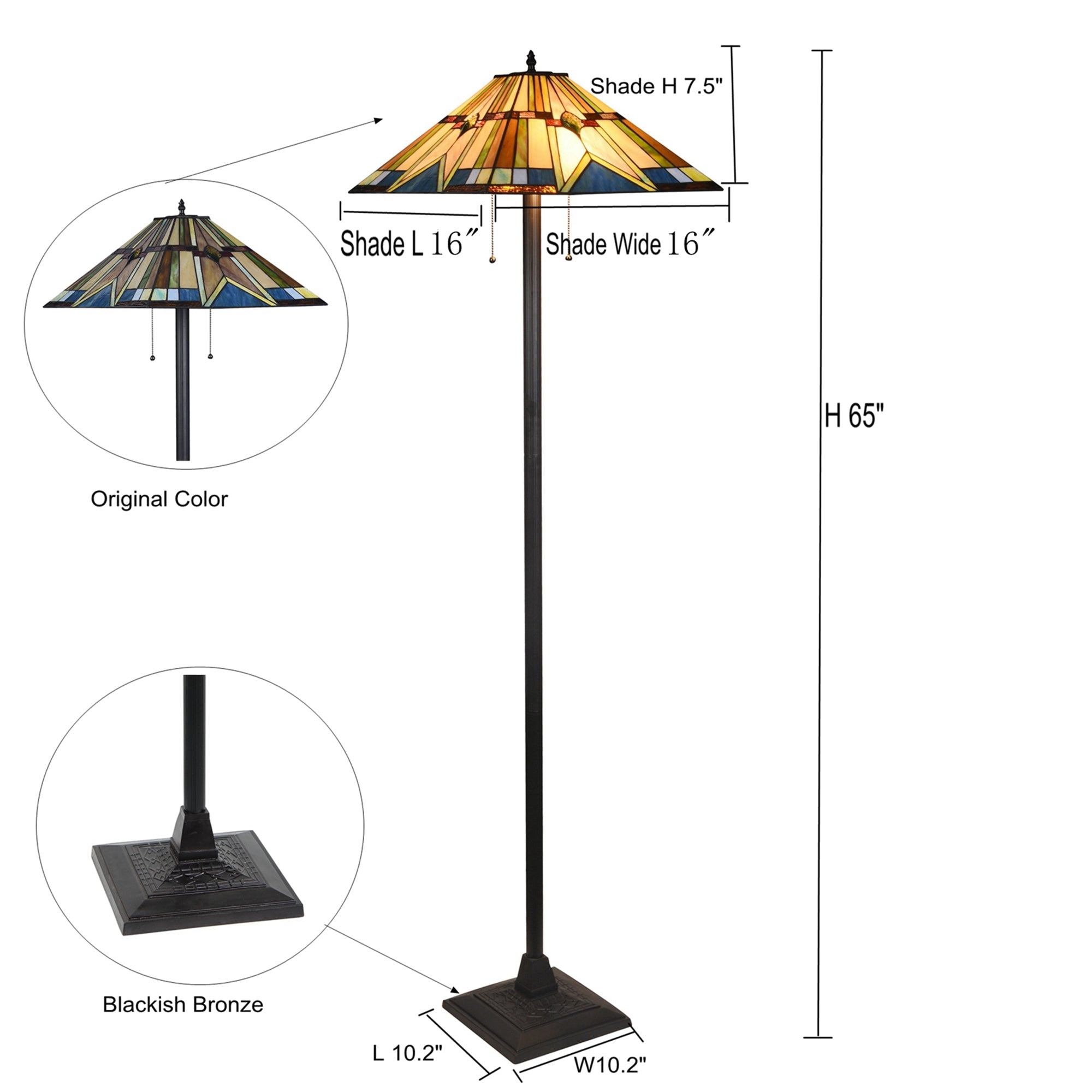 Tiffany Floor Lamp Mission Stained Glass Shade Tall 65" Wide 16" for Living Room Bedroom Office, Multicolor