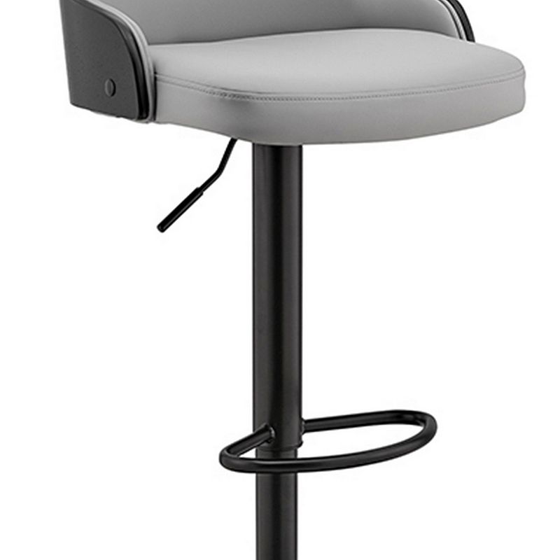 Faux Leather and Metal Adjustable Bar Stool， Black and Gray