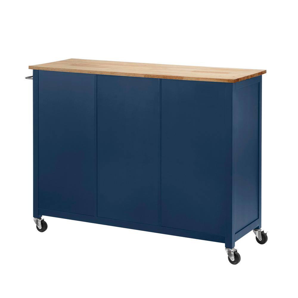 Home Decorators Collection Midnight Blue Rolling Kitchen Cart with Butcher Block Top and Storage (48