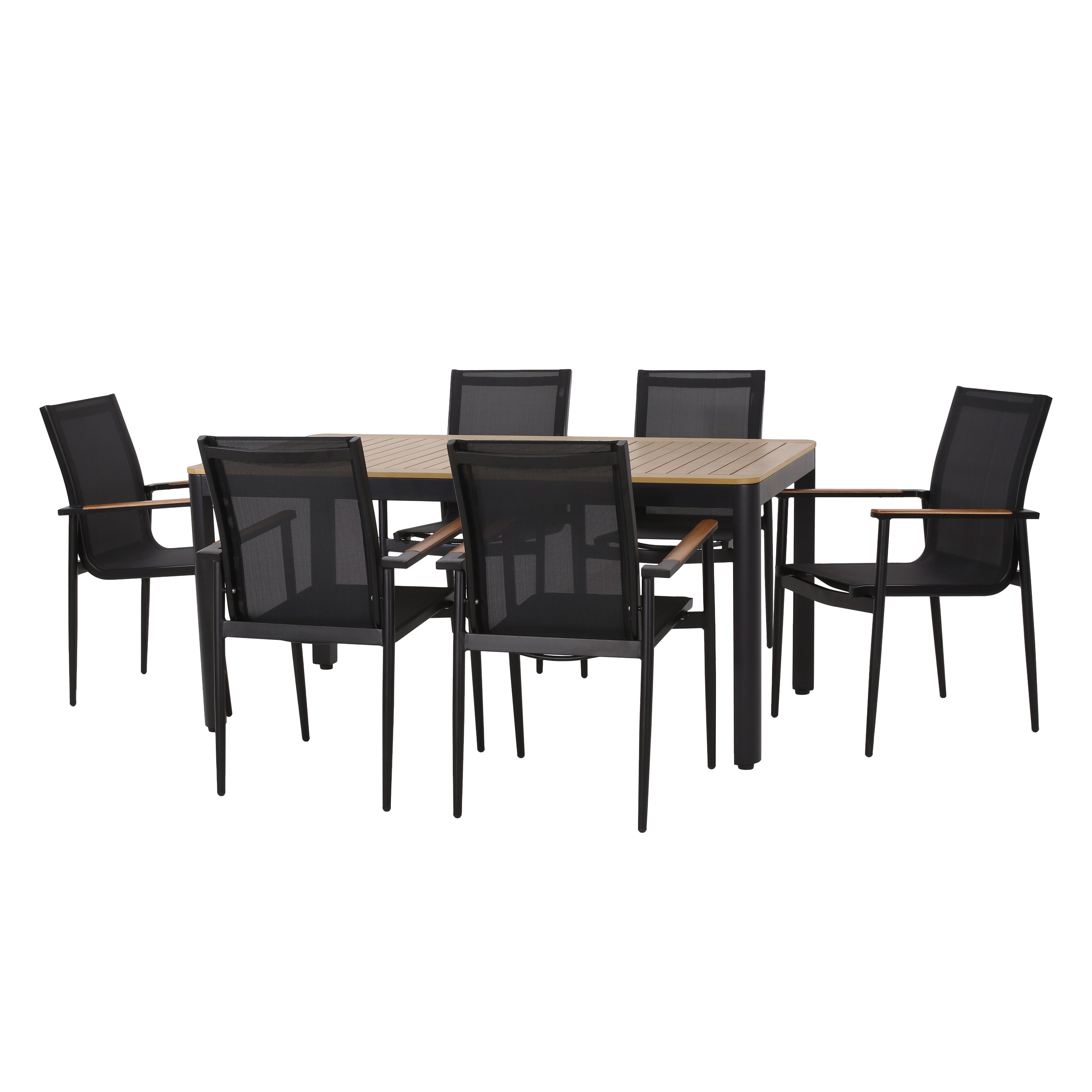 Harlem Outdoor Mesh and Aluminum 7 Piece Dining Set, Black and Natural