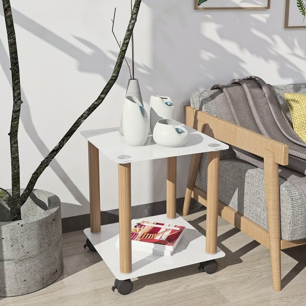 2-Tier Square Side Table End Table with Storage Shelve