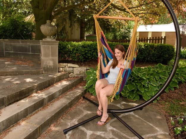 The Hamptons Collection 72 Yellow And Blue Brazilian Style Hammock Chair With A Hanging Bar