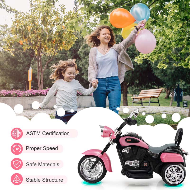 3 Wheel Kids Ride on Chopper-Style Motorcycle, 6V Battery Powered Kids Motorbike Trike Toy with Horn & Headlight