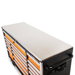 GEARWRENCH GSX 72 in. x 25 in. 18-Drawer Orange and Black Rolling Mobile Workbench Cabinet with Stainless Steel Worktop 83249