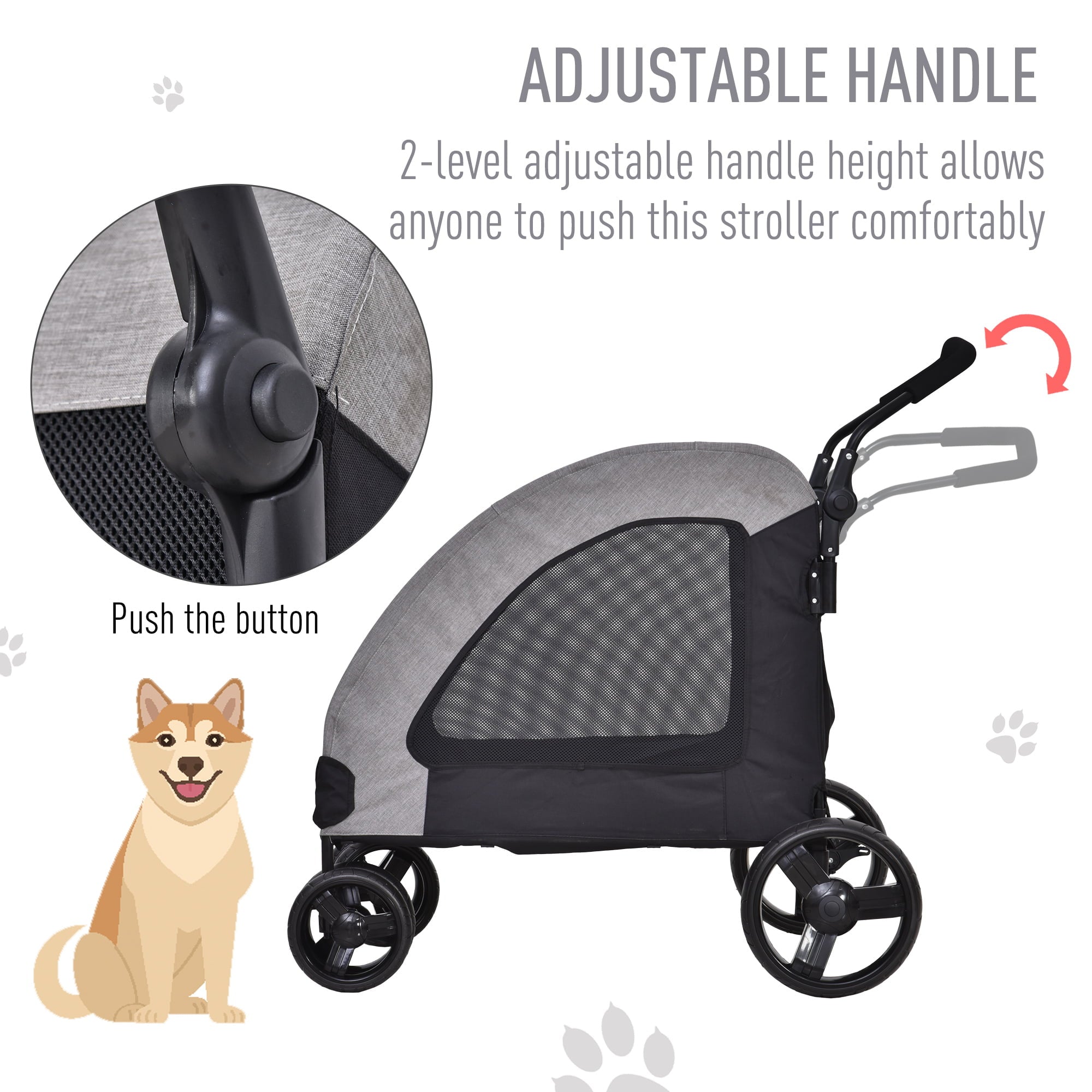 PawHut Foldable Dog Stroller with Storage Pocket， Oxford Fabric for Medium or Large Size Dogs， Grey