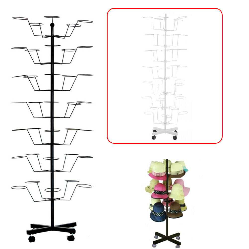 ANQIDI 7 Layer Rotating Hat Display Metal Floor Stand Hat Rack Adjustable Hat Display Stand w/4 Wheel (Black)