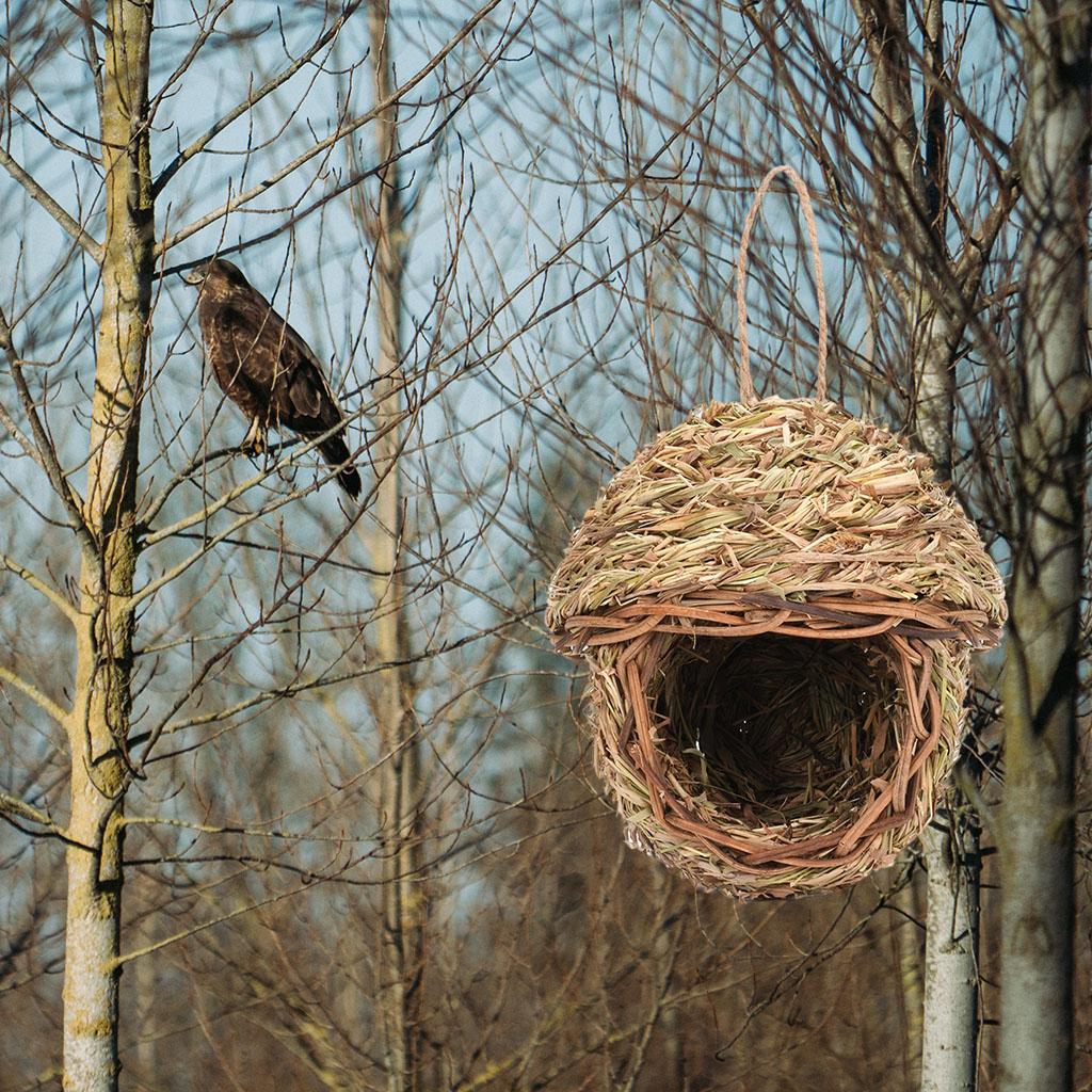 Hummingbird Bird House for Outside Hanging， Grass Hand Woven Birdhouses Natural