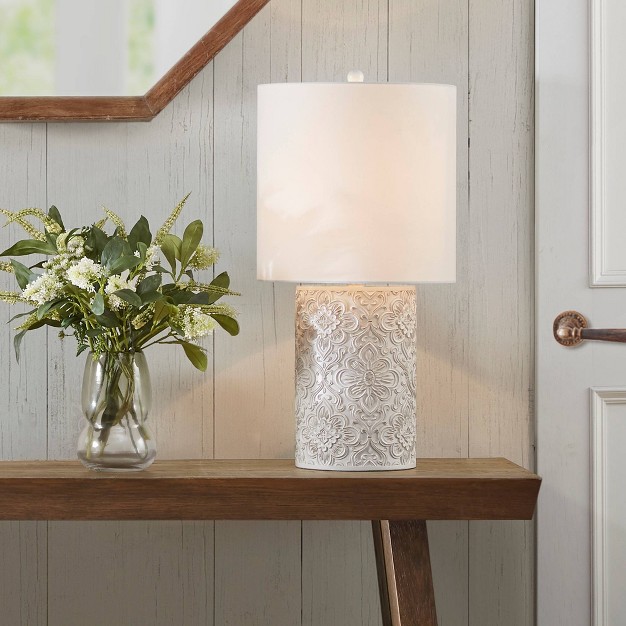 Ashbourne Embossed Floral Resin Table Lamp includes Led Light Bulb Ivory Hampton Hill