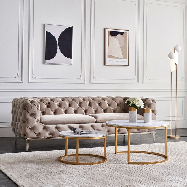 Modern Coffee Table Side Table，Gold Metal Frame with Marble Color Top