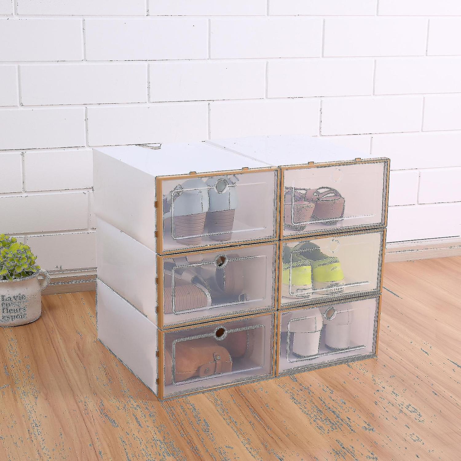 6pcs Plastic Shoe Box Stackable Foldable Shoe Organizer Drawer Storage Case With Flipping Clear Door