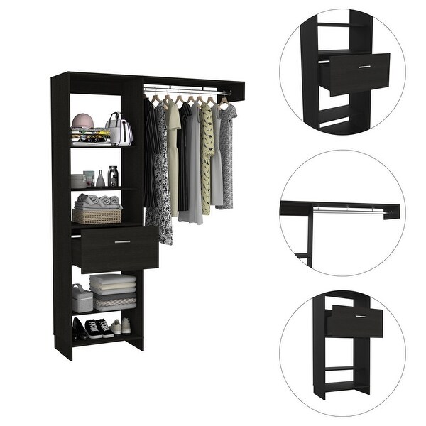 Simple Style Open Wordrob with 4 Shelves and 1 Drawer， Hanging Rob Included - - 37938172