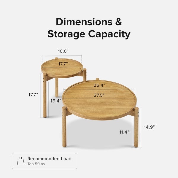 Dylan Coffee Table， 2 Piece Solid Wood Boho Farmhouse Round Rustic Modern Small Coffee Table Set， Nesting Tables，