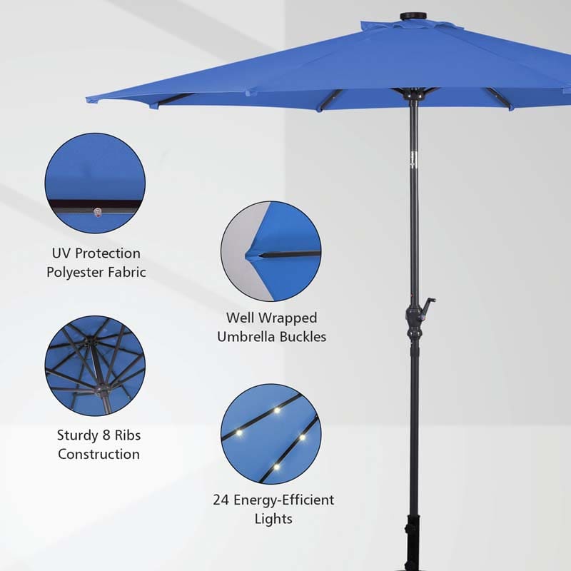 10 FT Outdoor Market Patio Umbrella with Solar LED Lights & Crank, Easy Tilt Table Umbrella for Deck Pool