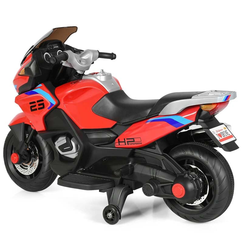 12V Kids Ride On Motorcycle, Battery Powered Electric Kids Motorbike Toy with Training Wheels & LED Lights