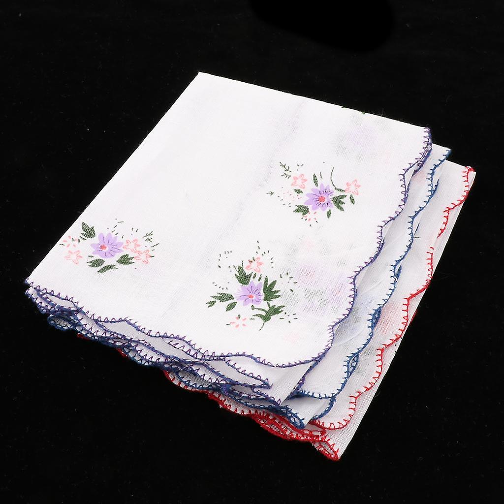 3pcs Womens Handkerchief Hankies Floral Embroidered Lace  Square Hanky