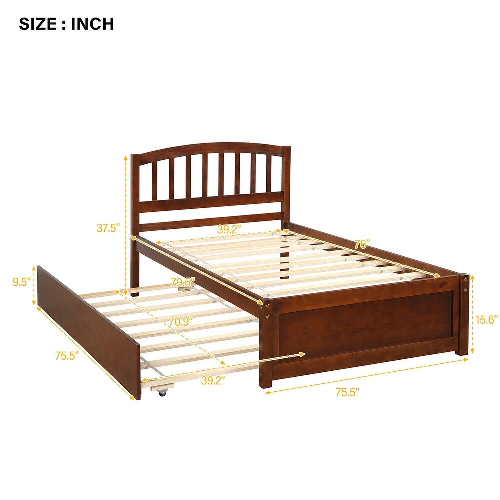 Nestfair Twin Size Platform Bed Wood Bed Frame with Trundle