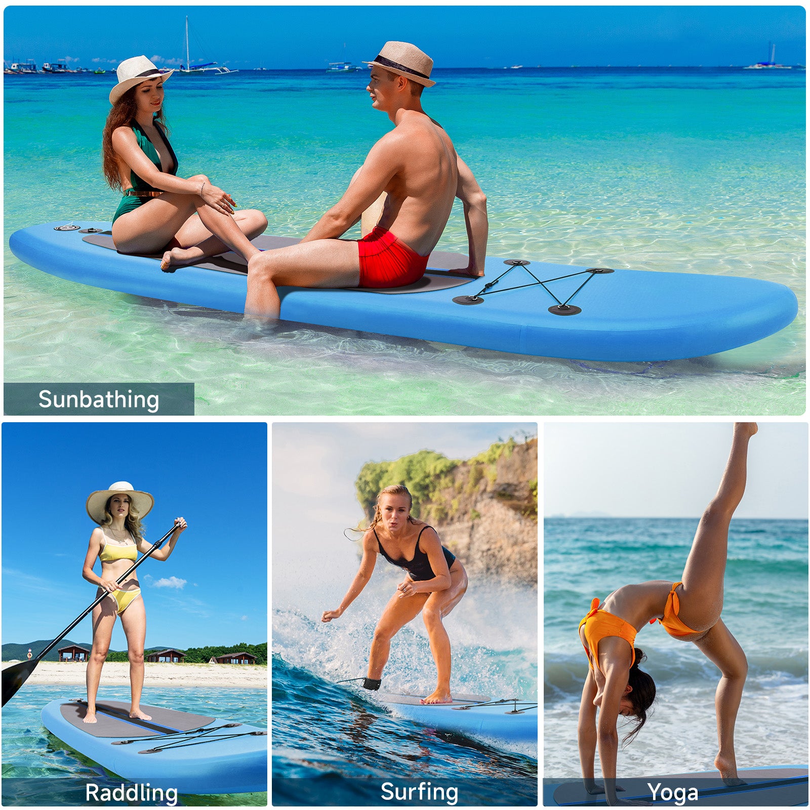 10FT Inflatable Paddleboard with Double Action Pump,  Adjustable Paddle, SUP Accessories and Carry Bag